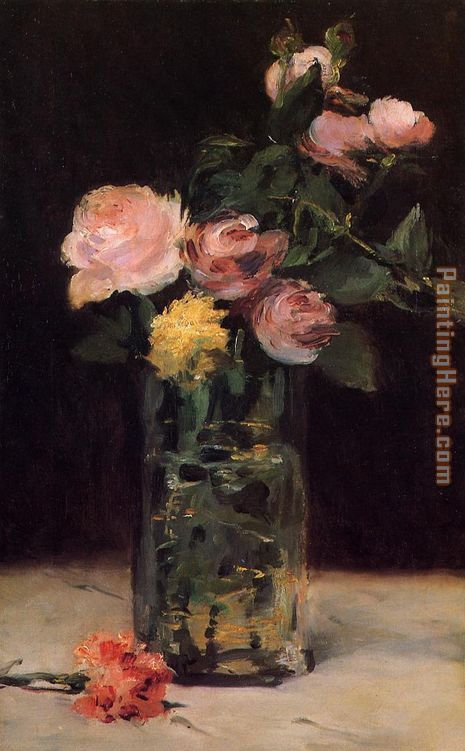 Edouard Manet Roses in a Glass Vase